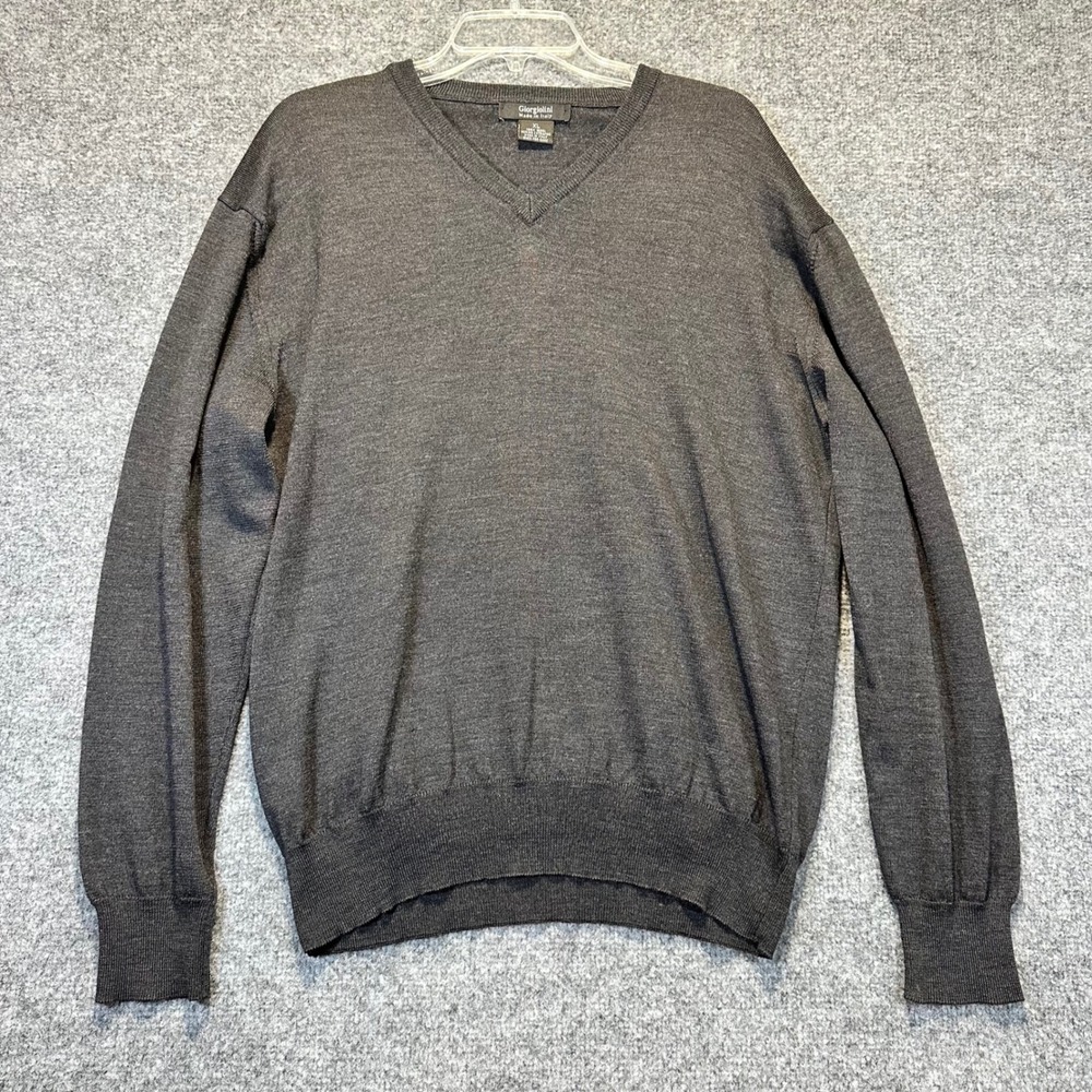 Giorgiolini V-neck Sweater Mens XL Grey Merino Wool Italian Luxury Minimalist